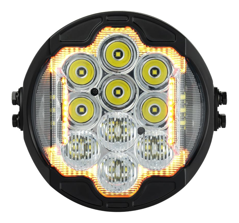 Faro delantero LED de alto rendimiento HogWorkz de 7" con dientes plateados para Harley Low Rider ST 2022-2026