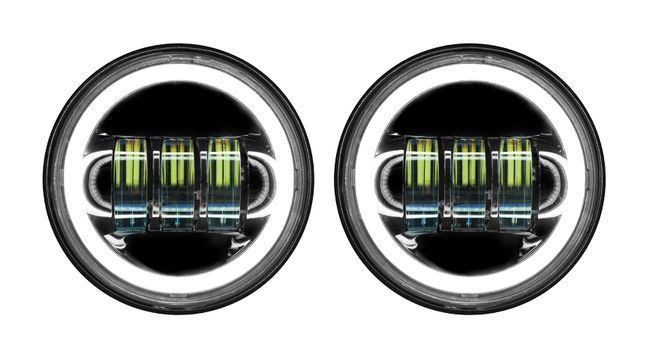 Kit de faros delanteros LED Halomaker de 7" y luz de cruce de 4 1/2" de HogWorkz para Harley 1994-2025