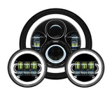 Kit de faros delanteros LED Halomaker de 7" y luz de cruce de 4 1/2" de HogWorkz para Harley 1994-2025