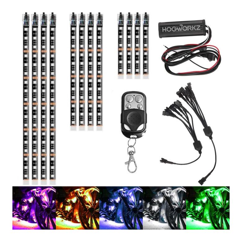 Kit de 12 tiras de iluminación LED para bajos de motocicleta HogWorkz para Harley