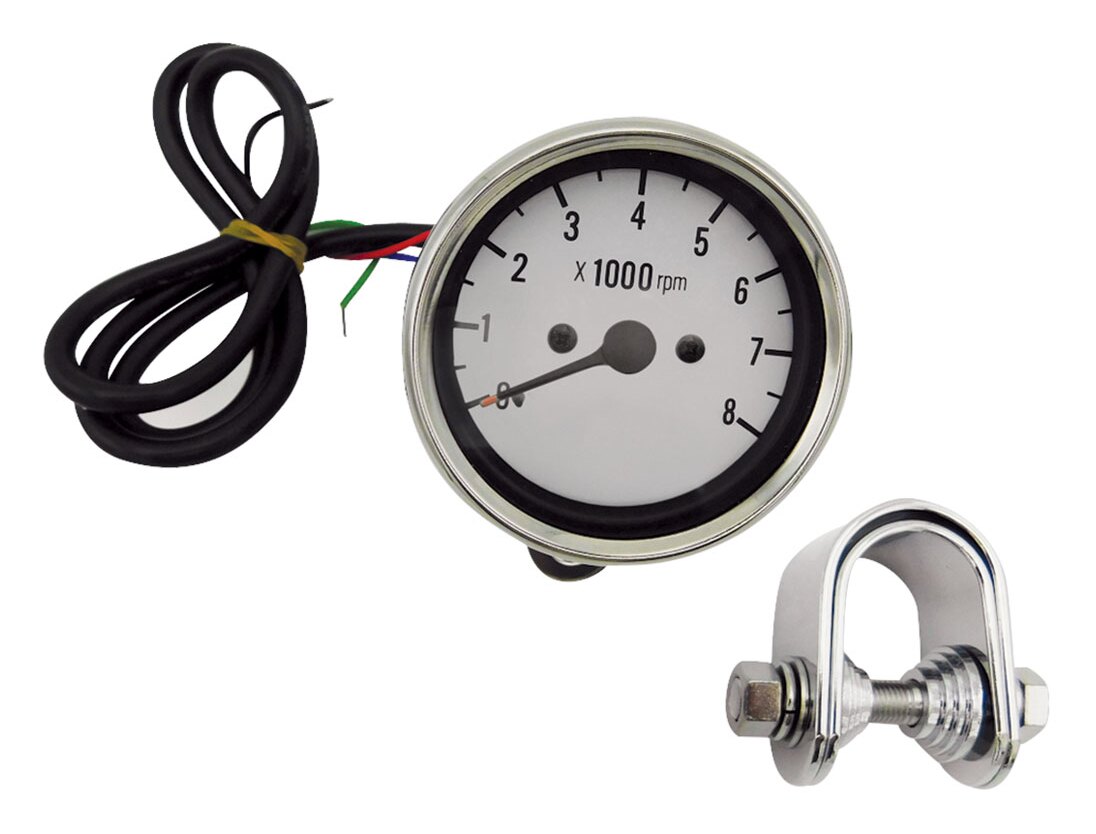 Tacómetro eléctrico Milwaukee Twins de esfera blanca para Harley