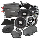 Paquete de altavoces y amplificador Kenwood eXcelon para la parte delantera y trasera de la alforja para Harley Touring 2014-2024