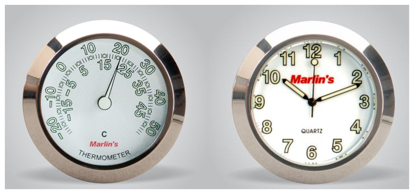 Reloj y termómetro de doble montaje para manillar de Marlin