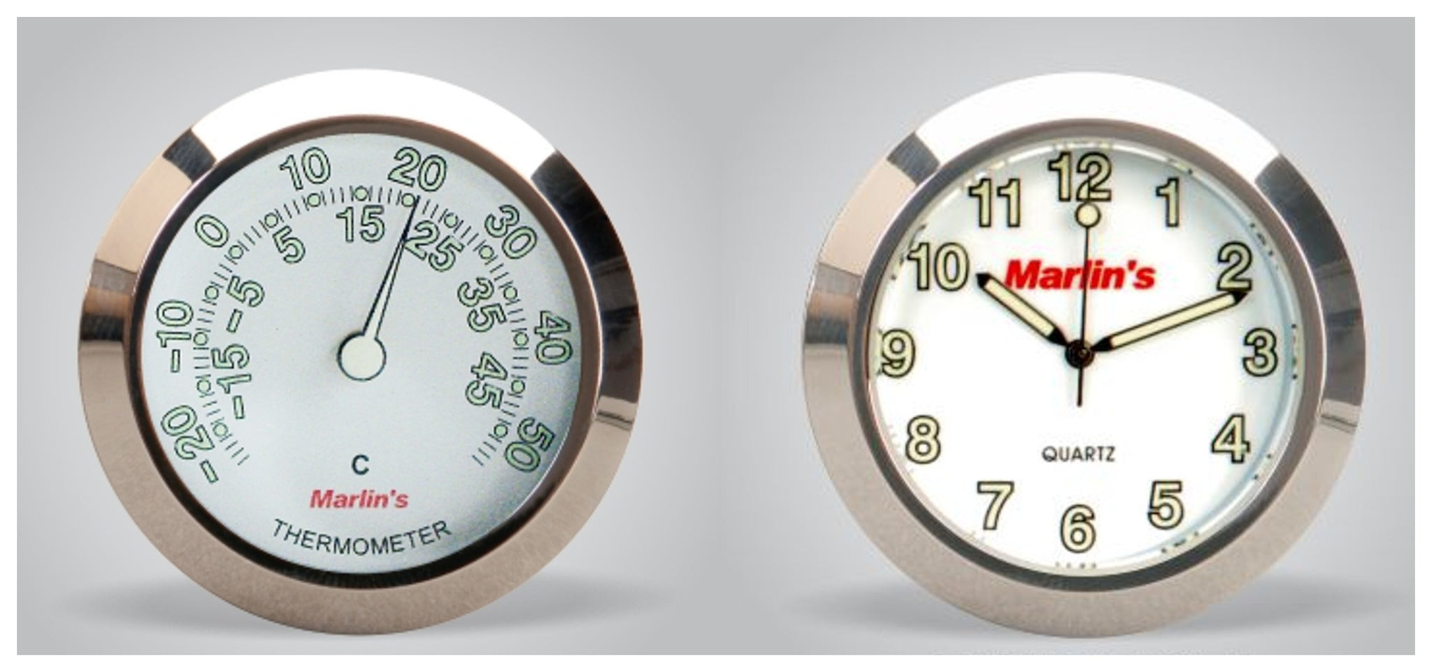 Reloj y termómetro de doble montaje para manillar de Marlin