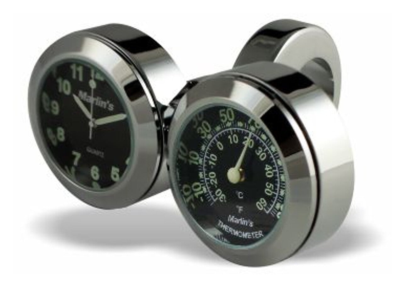 Reloj y termómetro de doble montaje para manillar de Marlin