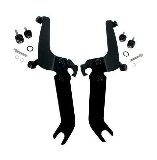 Kit de montaje de bloqueo de gatillo Memphis Shades Sportshield para Harley Softail 1986-2017 con barra de luces OEM / Pulido [Previamente instalado]