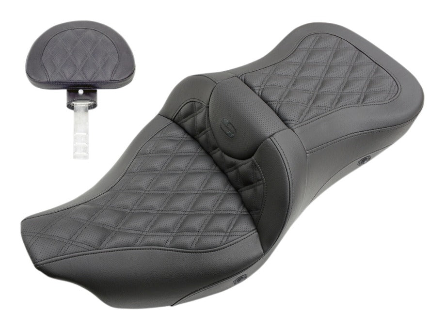 Asiento doble Saddlemen Roadsofa LS con costuras de celosía para Harley