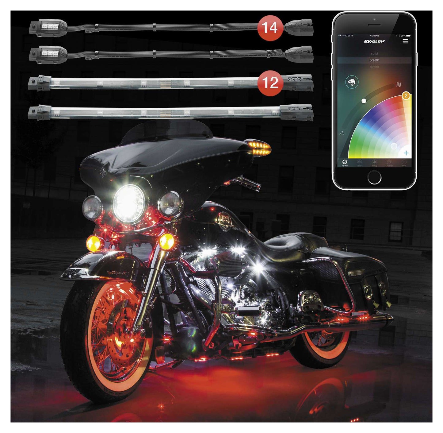 Kit de luces controlado por aplicación XKGlow XKChrome para motocicleta