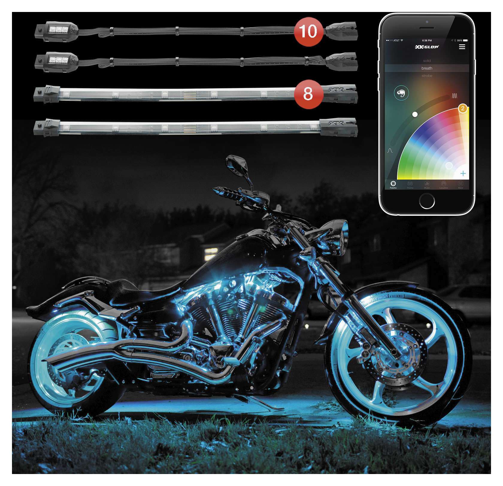 Kit de luces controlado por aplicación XKGlow XKChrome para motocicleta